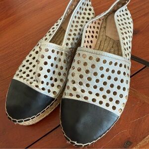 Loeffler Randall Black and Metallic silver perforated leather Espadrilles